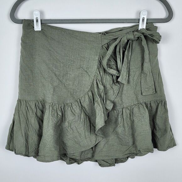 Princess Polly Salem Linen Wrap Mini Skirt Size 0 - Picture 1 of 5